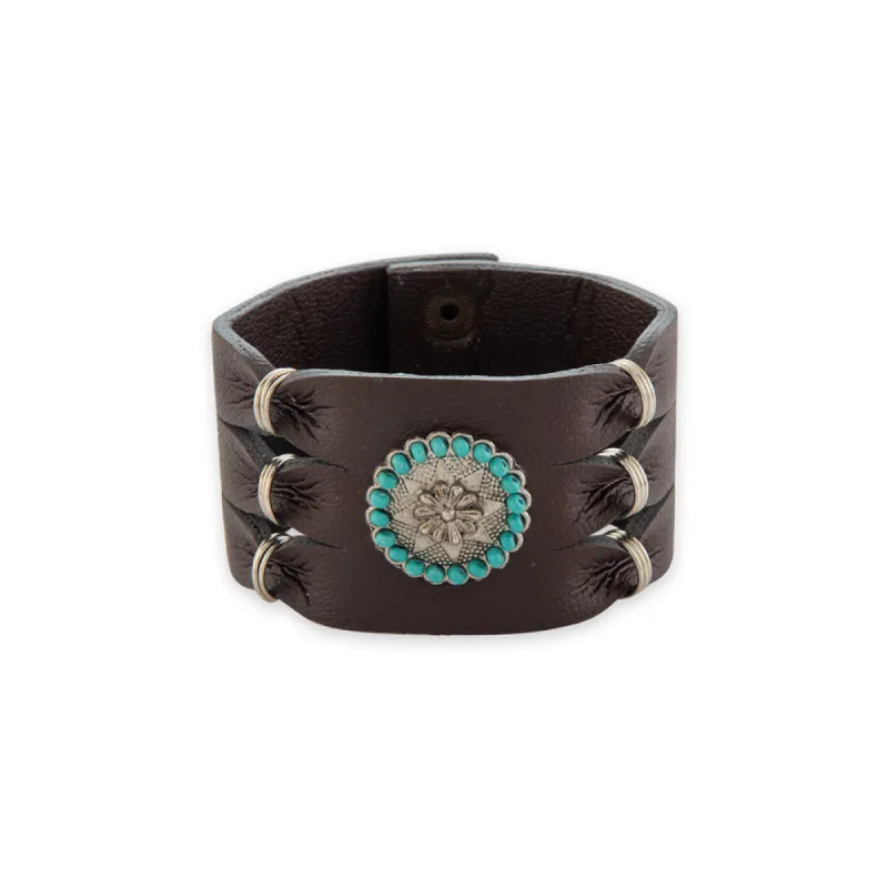 Southwest Bold Leather Cuff Bracelet sold by Myra Bag