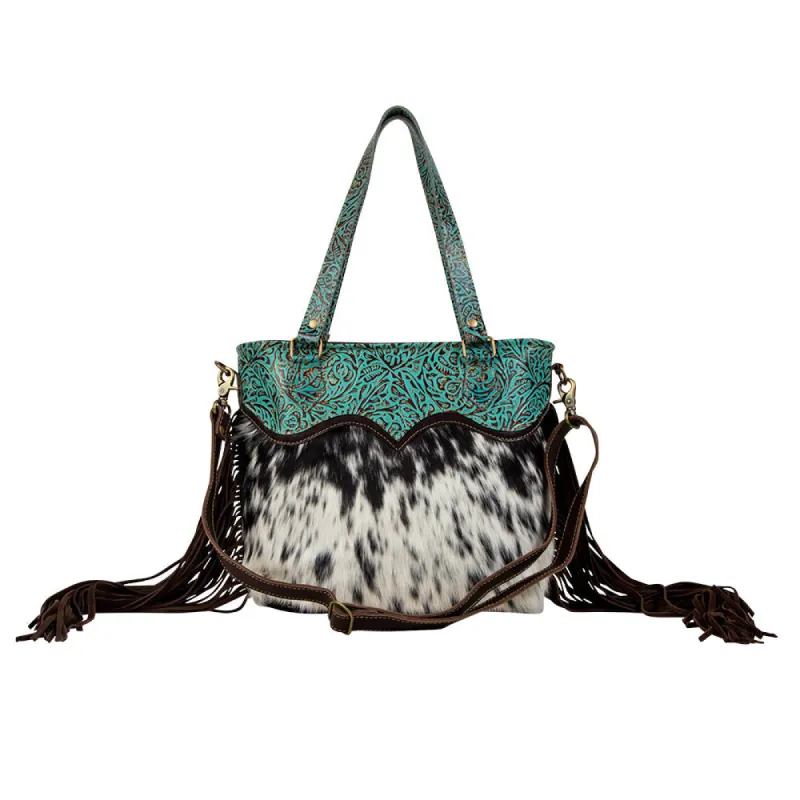 Turquoise Zapata Leather & Hairon Bag. sold by Myra Bag