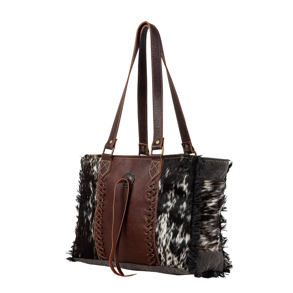 Rosalinda Cross Stitched Canvas & Hairon Bag. sold by Myra Bag product image thumbnail 2