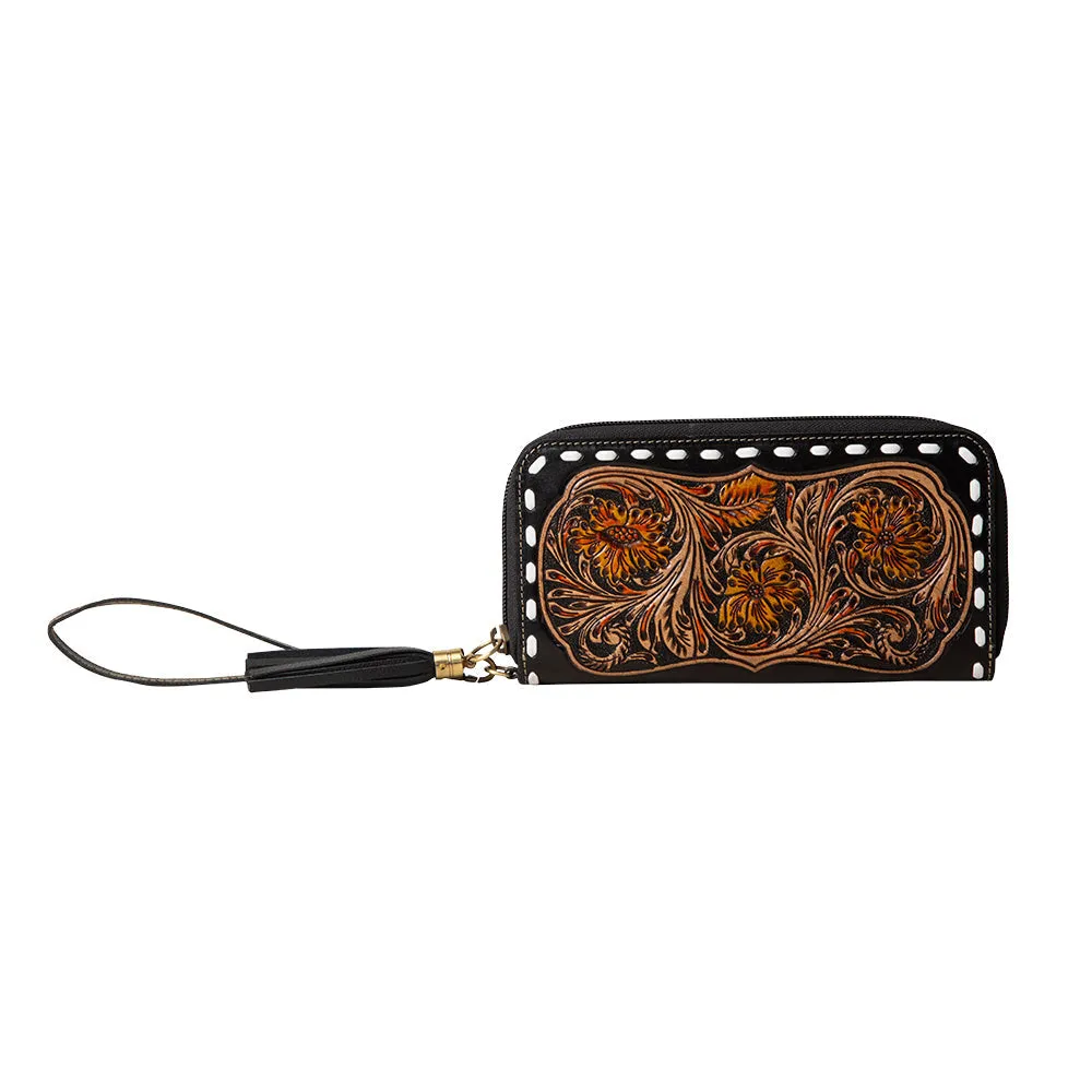 Bison Canyon Blooms Hand-Tooled Clutch Wallet sold by Myra Bag
