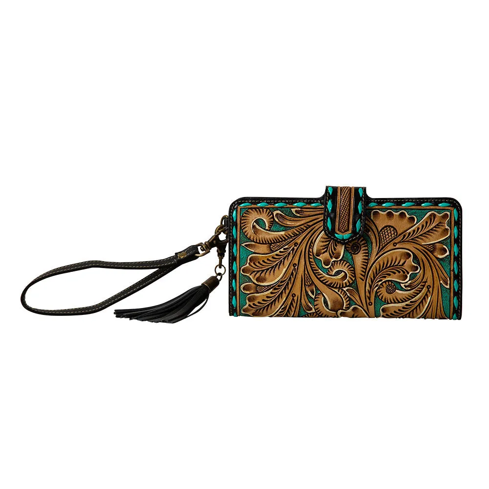 Western Swing Hand-Tooled Wristlet Wallet sold by Myra Bag