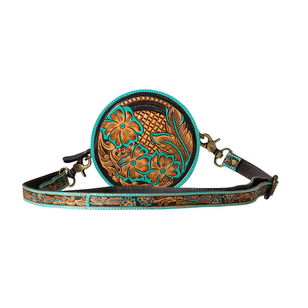 Priceless Love Small Hand-Tooled Round Bag sold by Myra Bag