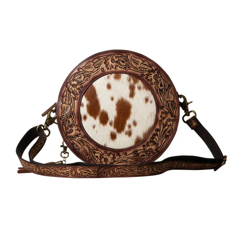 Classic Country Hand-Tooled Round Bag sold by Myra Bag