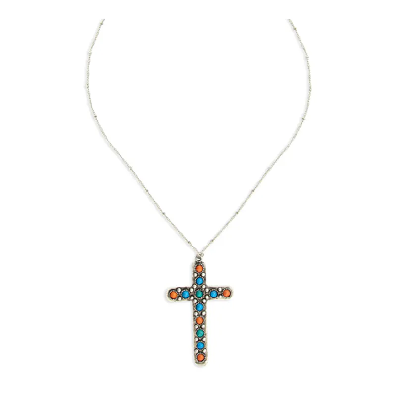 Beaded Stones Cross Necklace sold by Myra Bag