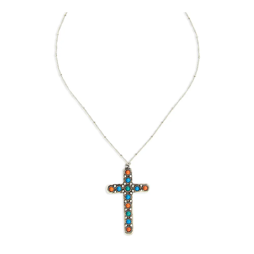 Beaded Stones Cross Necklace sold by Myra Bag
