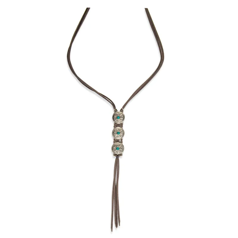 Silver Mare Mini Concho Leather Fringe Necklace sold by Myra Bag