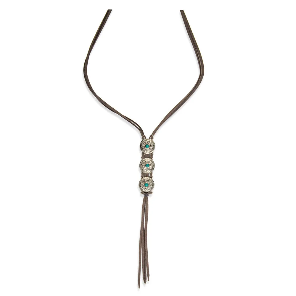 Silver Mare Mini Concho Leather Fringe Necklace sold by Myra Bag