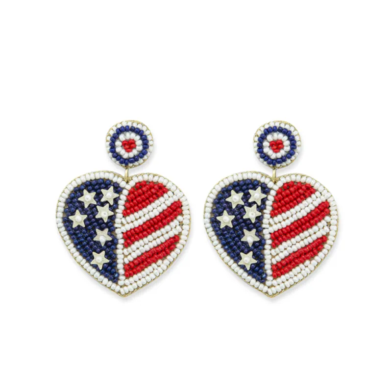 Tis of Thee Beaded Heart Earrings sold by Myra Bag