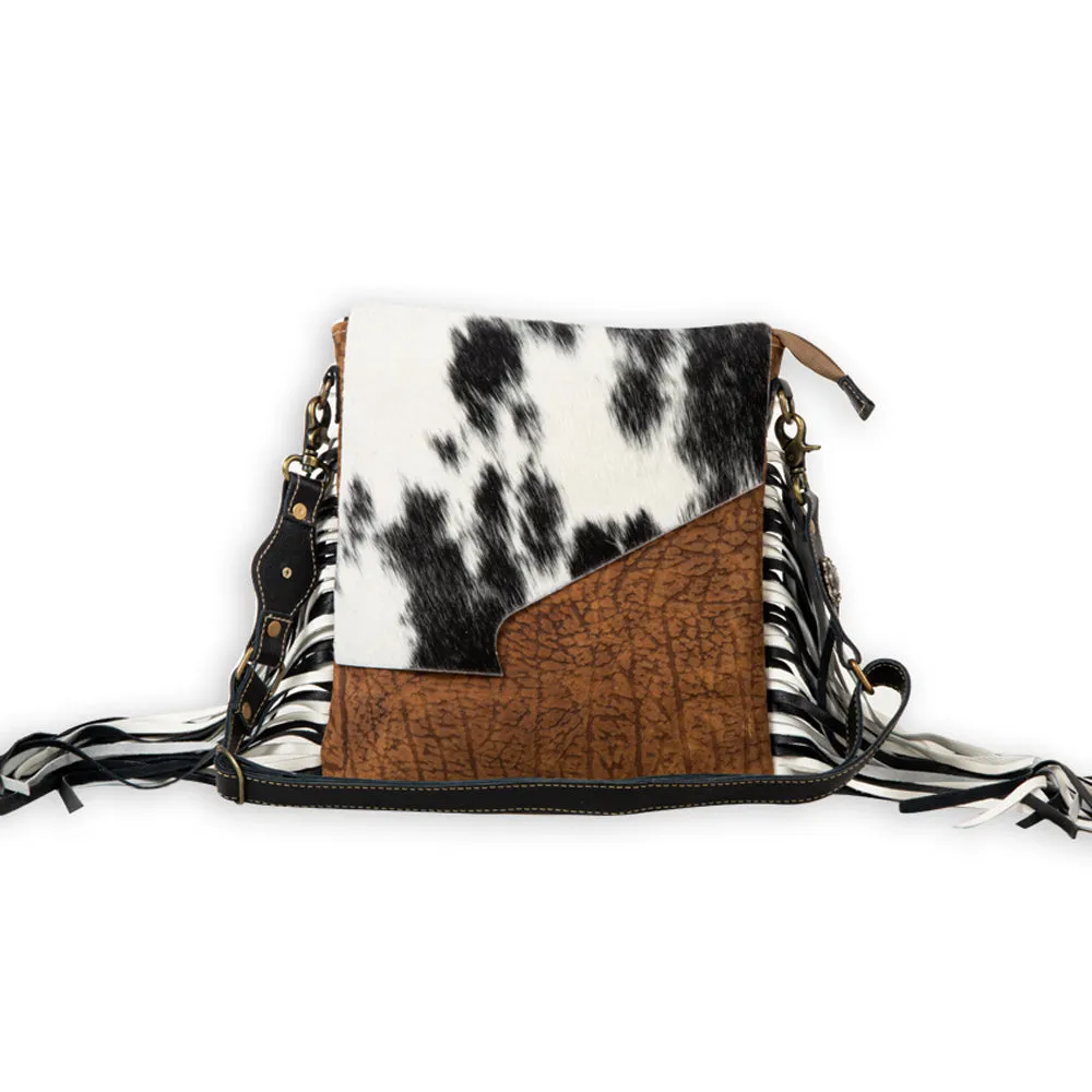 Stratford Trail Fringed Concealed-Carry Bag In Black & White sold by Myra Bag