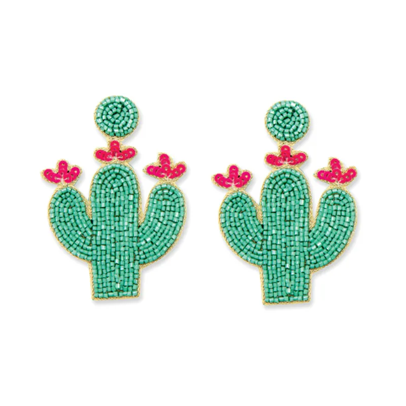 Cactus Joy Beaded Earrings in Green sold by Myra Bag