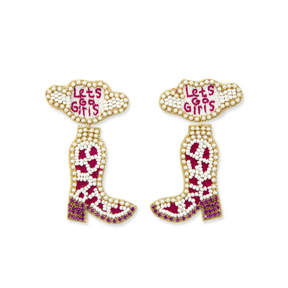 Let’s Go Girls Beaded Boot Earrings sold by Myra Bag