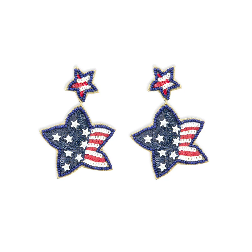 Red White & Blue Star Beaded Earrings sold by Myra Bag