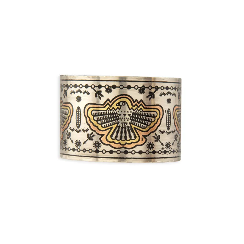 Thunder Hawk Etched Metal Cuff Bracelet sold by Myra Bag
