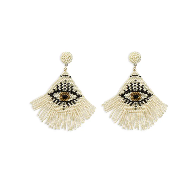 Eye in the Sky Woven Fringe Earrings sold by Myra Bag