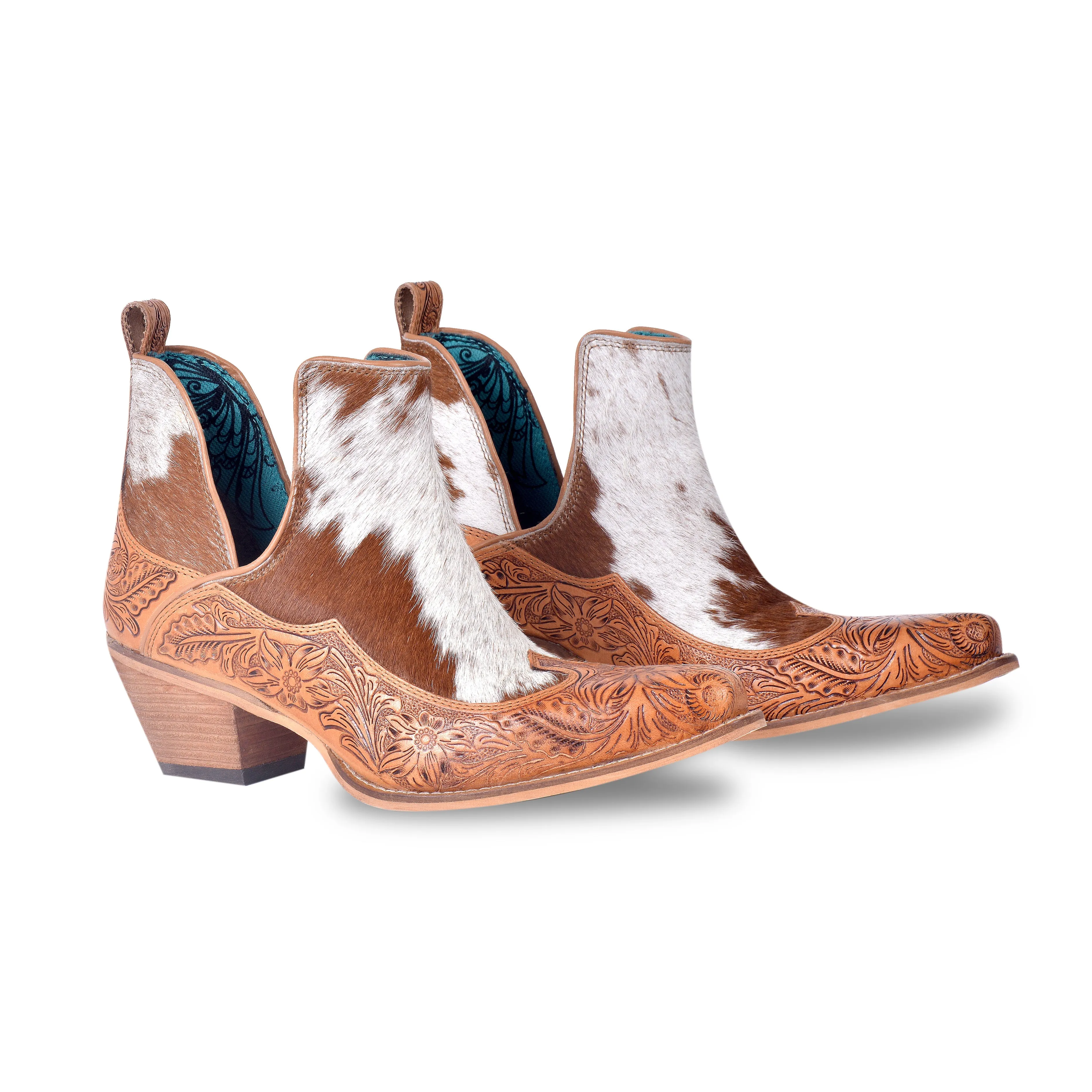 Frisco Hacienda Hair-on Hide & Hand-tooled Boots sold by Myra Bag