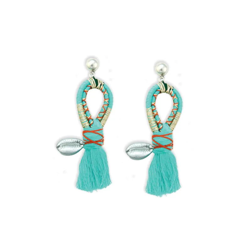 Shore Spirit Woven Earrings With Cowrie Shell Charm sold by Myra Bag