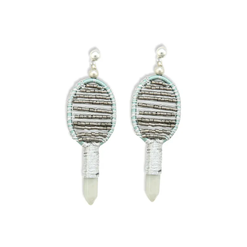 Krystal Key Woven, Beaded Earrings With Crystal Charm in Silver sold by Myra Bag