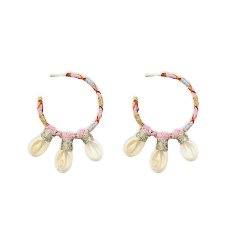 Shore Treasures Woven, Beaded Earrings With Cowrie Shell  Charms sold by Myra Bag