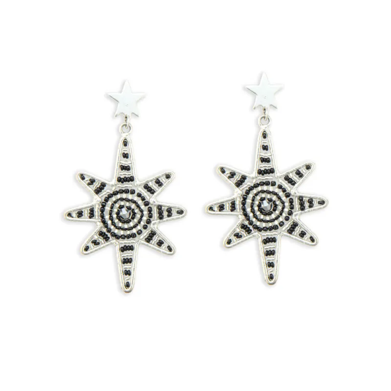 Guiding Star Beaded Earrings in Black & Silver sold by Myra Bag