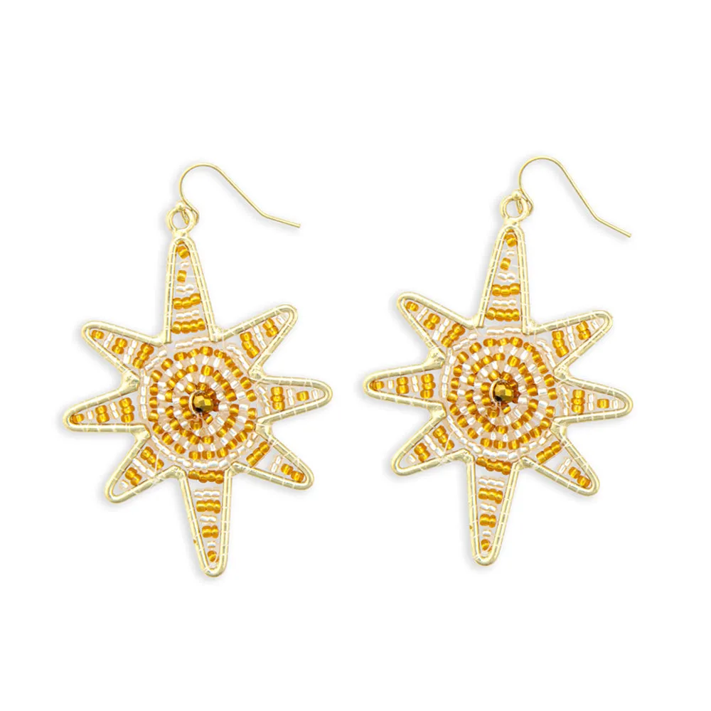 Guiding Star Beaded Earrings in Gold & White sold by Myra Bag
