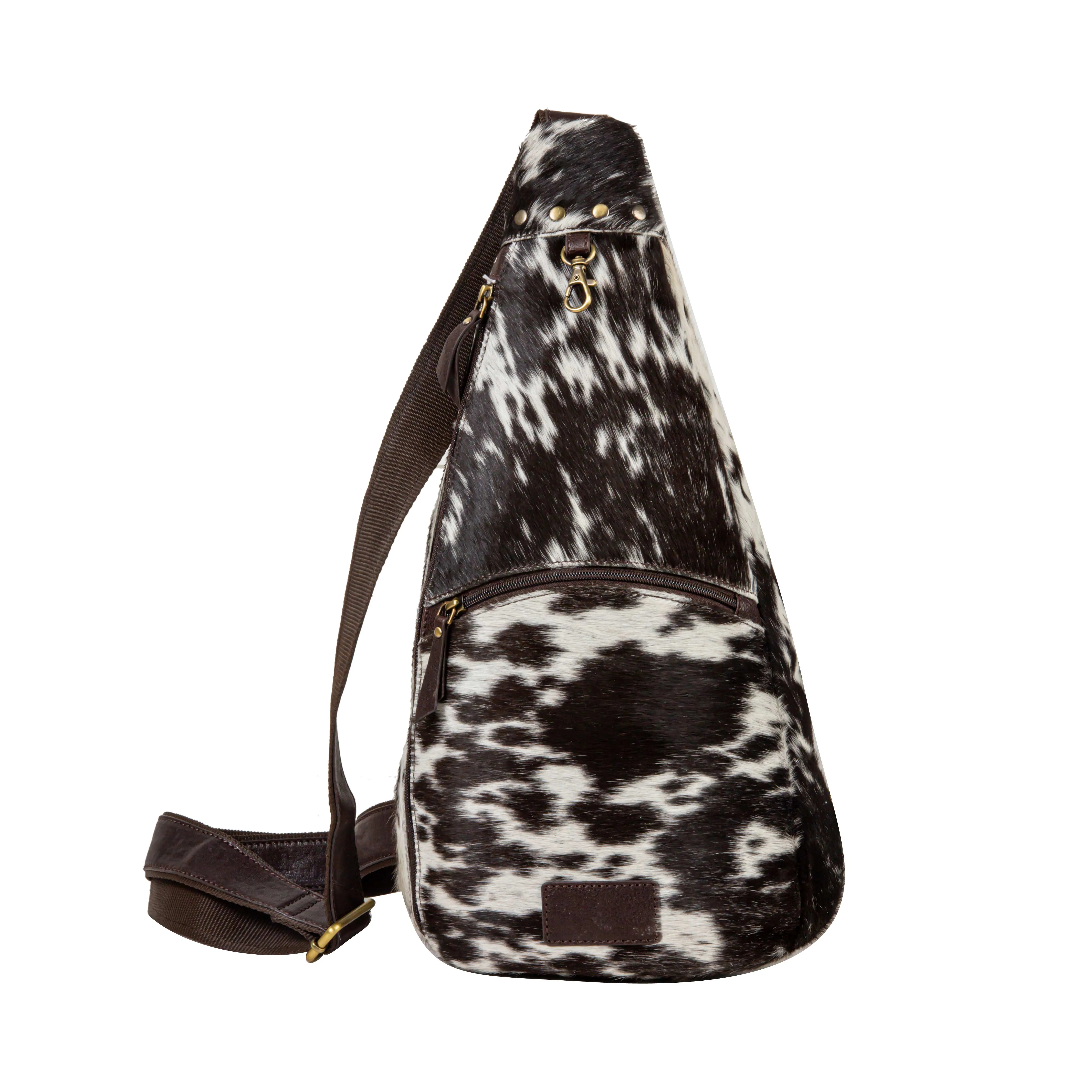 Cullom Trail Hair-On Hide Bucket Sling Bag In Black sold by Myra Bag