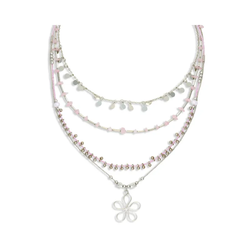 Rose Quartz Multistrand Blossom  Pendant Necklace sold by Myra Bag