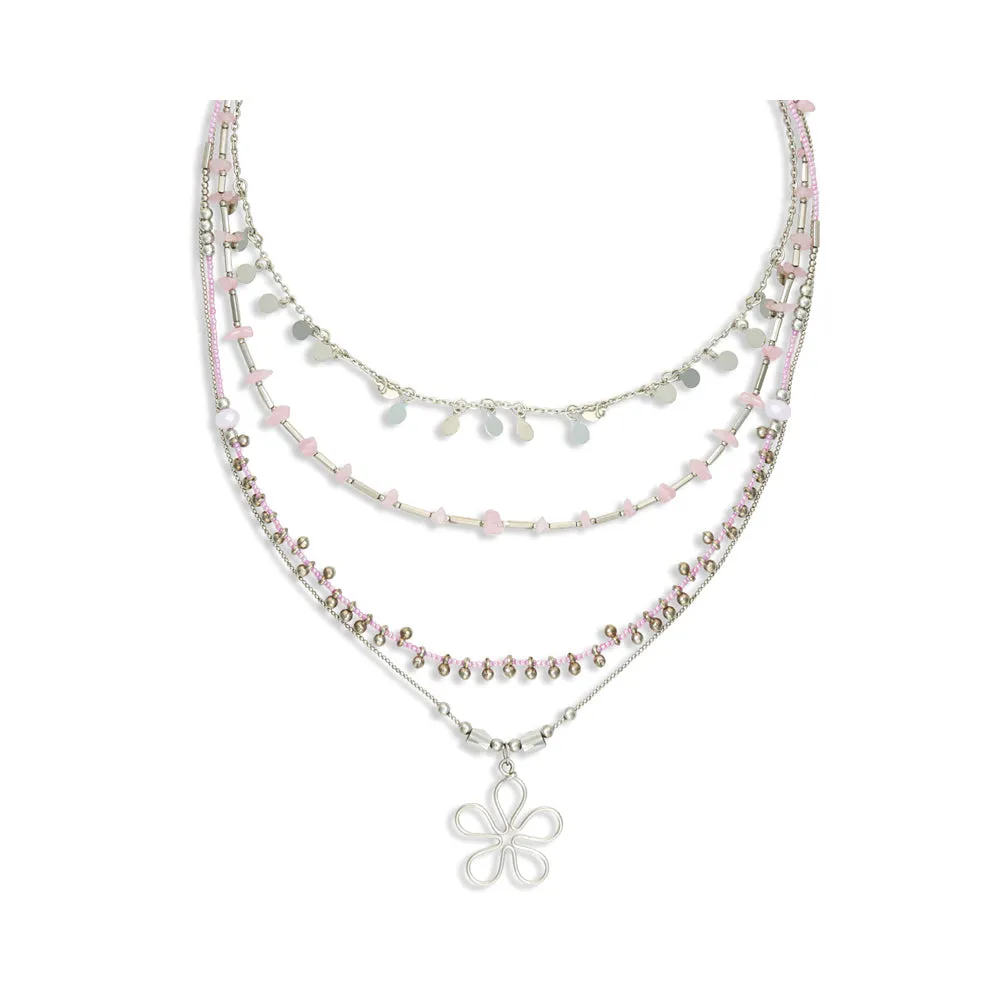 Rose Quartz Multistrand Blossom Pendant Necklace sold by Myra Bag