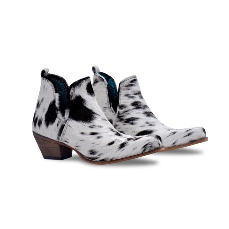 Sunset Bloom Split-Top Hair-On Hide Boots In Black & White sold by Myra Bag