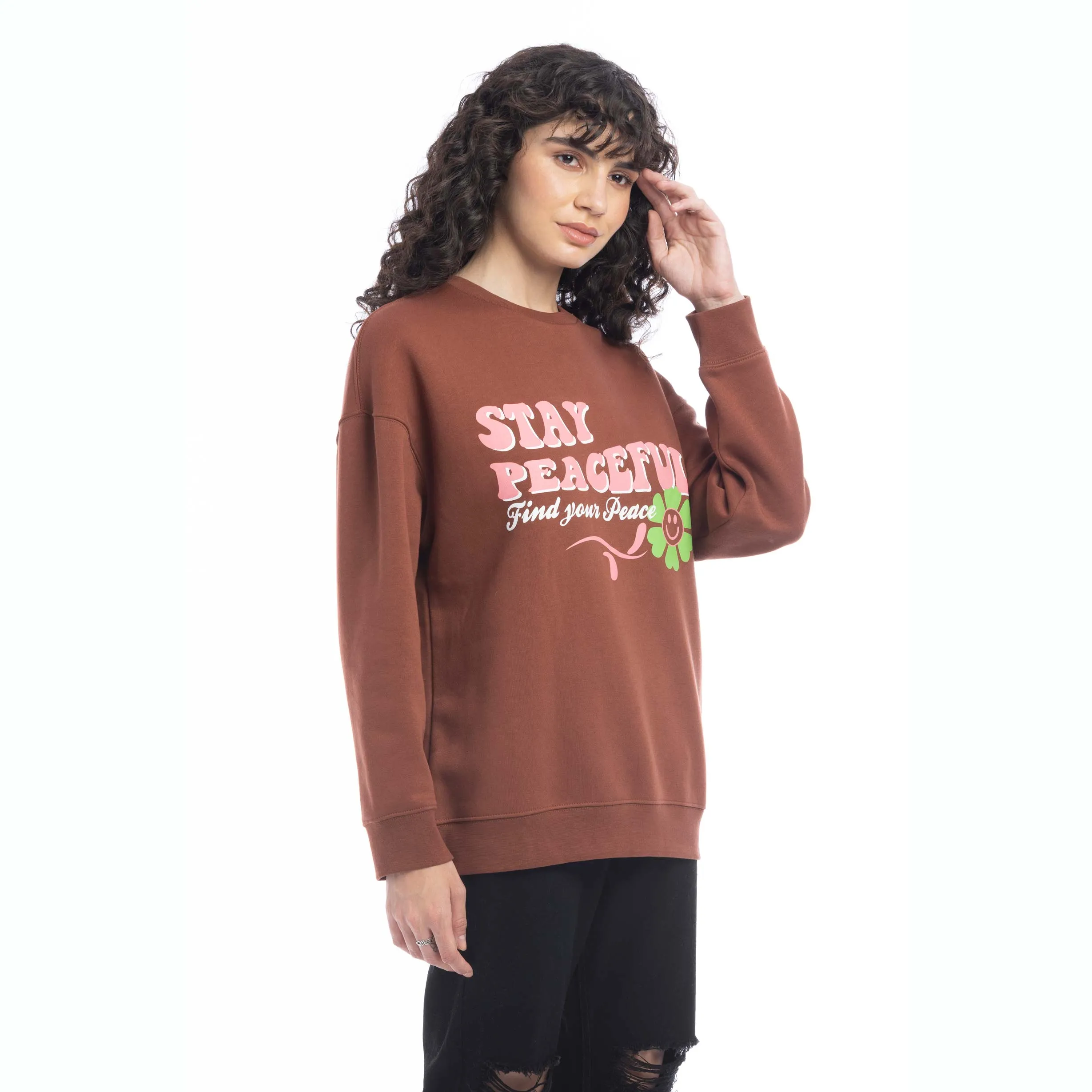 Stay Peaceful Oversized Sweatshirt sold by Myra Bag product image thumbnail 4
