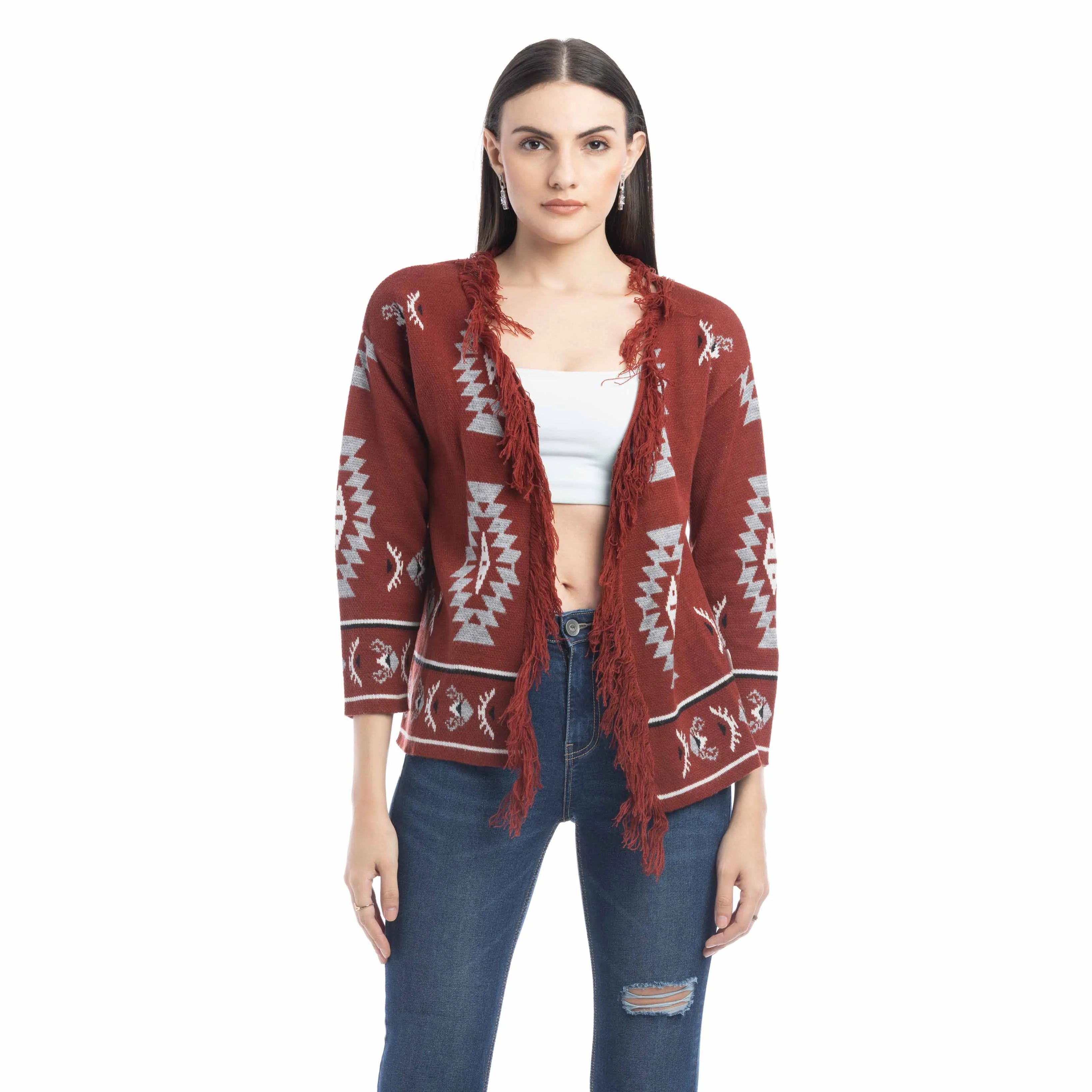 Ophelia Savannah Pattern Fringed Cardian sold by Myra Bag