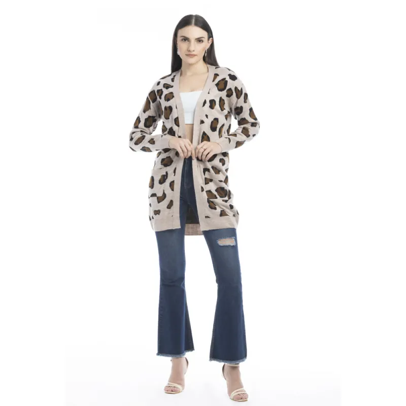 Nora Animal Print Cardigan In Ecru sold by Myra Bag