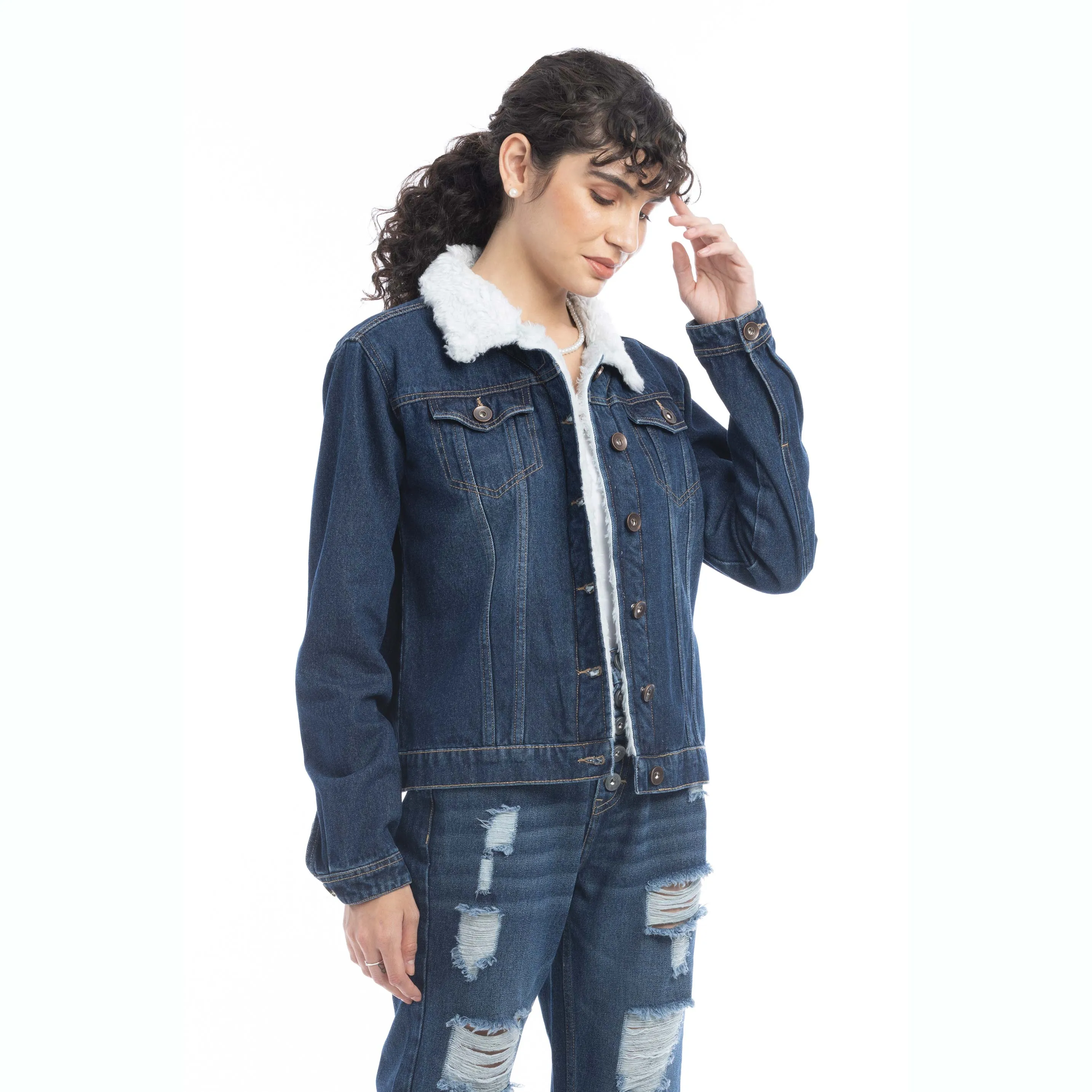 Addilyn Fleece Lined Denim Jacket sold by Myra Bag product image thumbnail 3