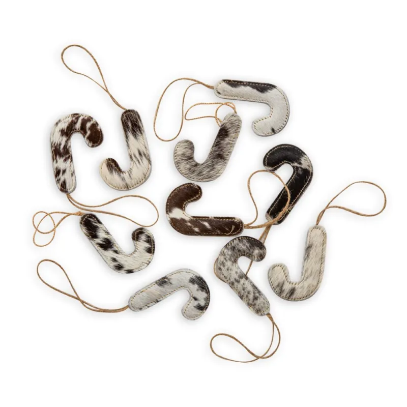 Jolly Candy Cane Hair-On Hide Ornament Set In Black sold by Myra Bag