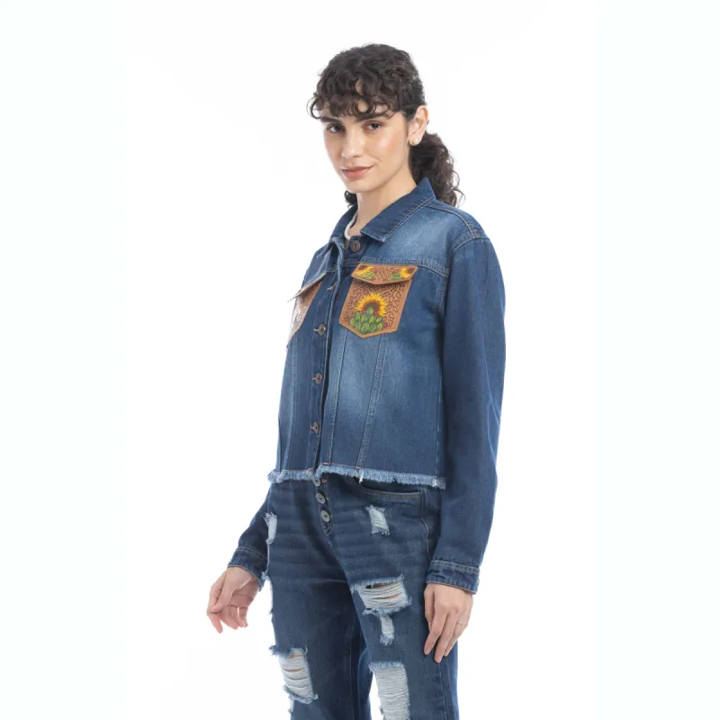 Azalea Prairie Cactus Accent Denim Jacket made by Myra Bag