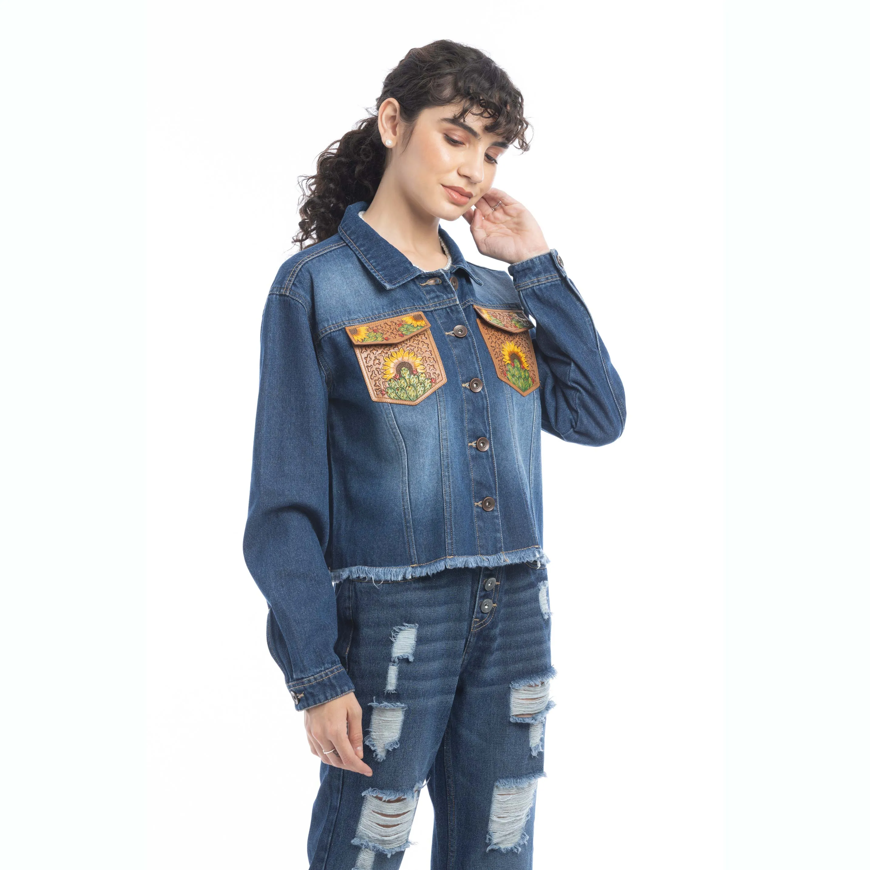 Azalea Prairie Cactus Accent Denim Jacket sold by Myra Bag product image thumbnail 2