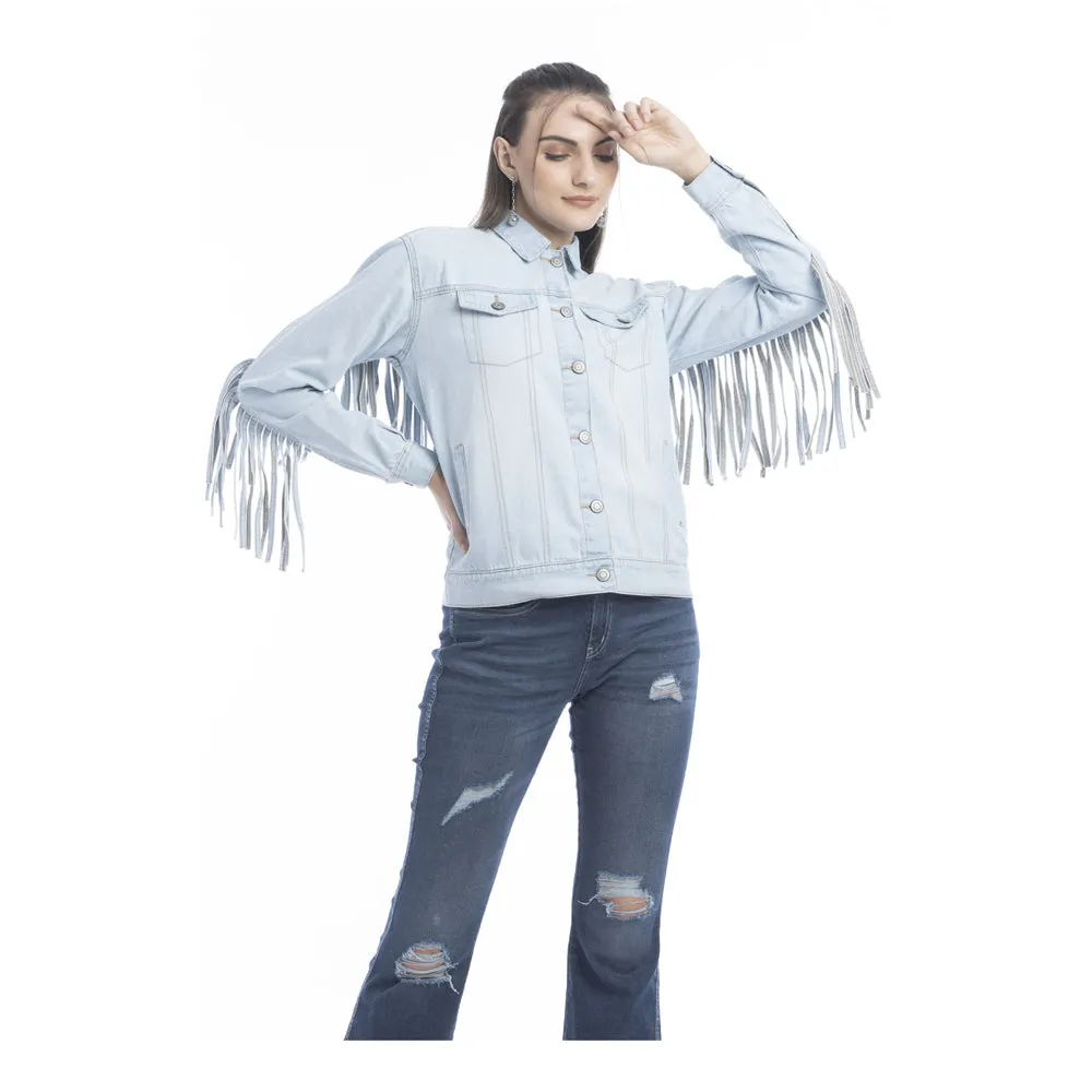 Cassie Fringed Light Wash Denim Jacket sold by Myra Bag product image thumbnail 4
