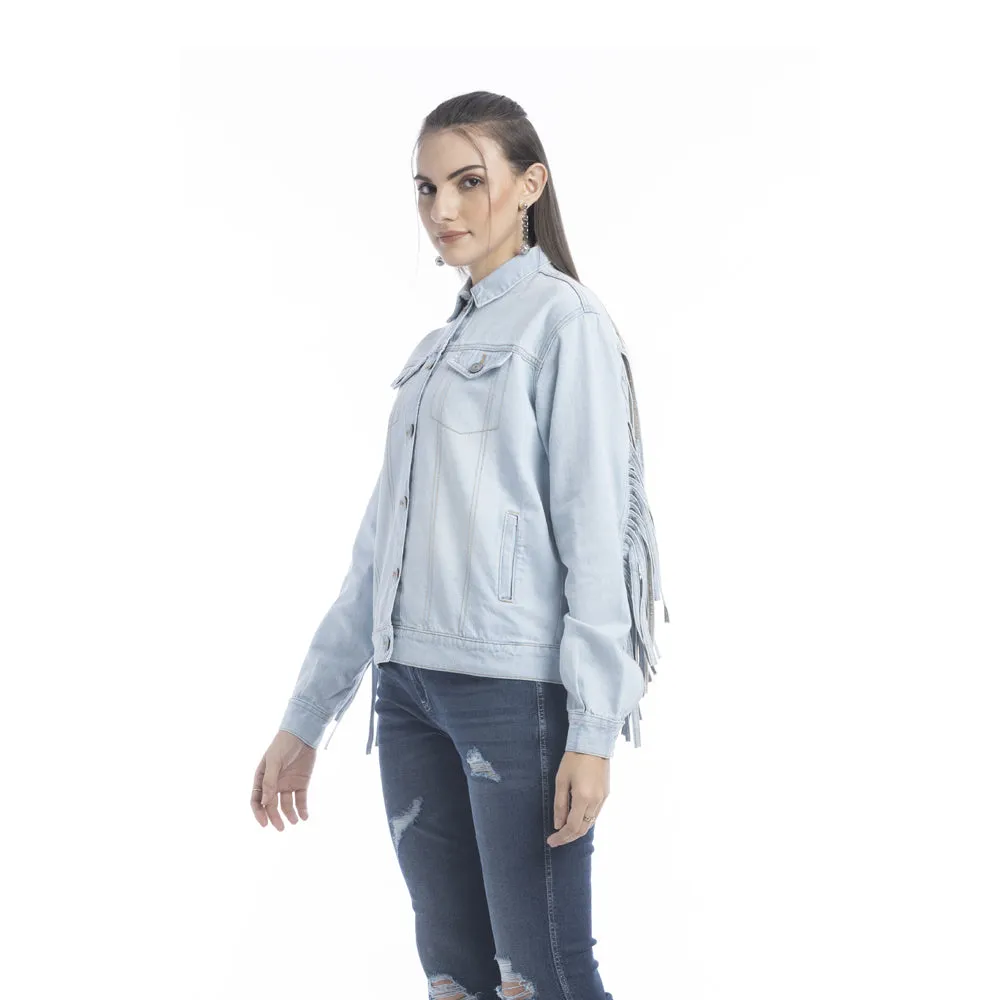 Cassie Fringed Light Wash Denim Jacket sold by Myra Bag product image thumbnail 5