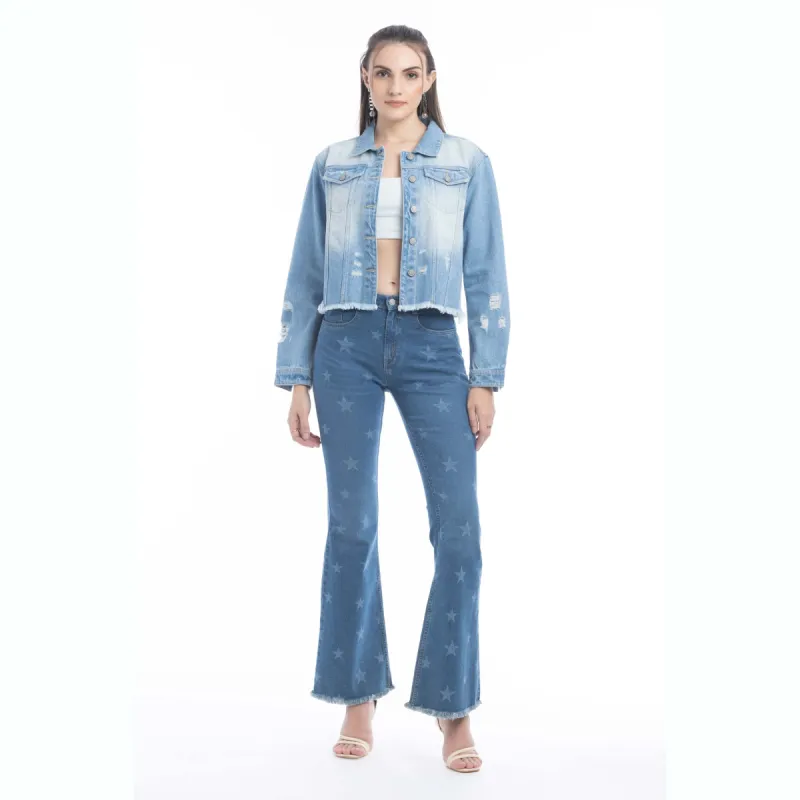 Francesca Frayed Hem Denim Jacket made by Myra Bag