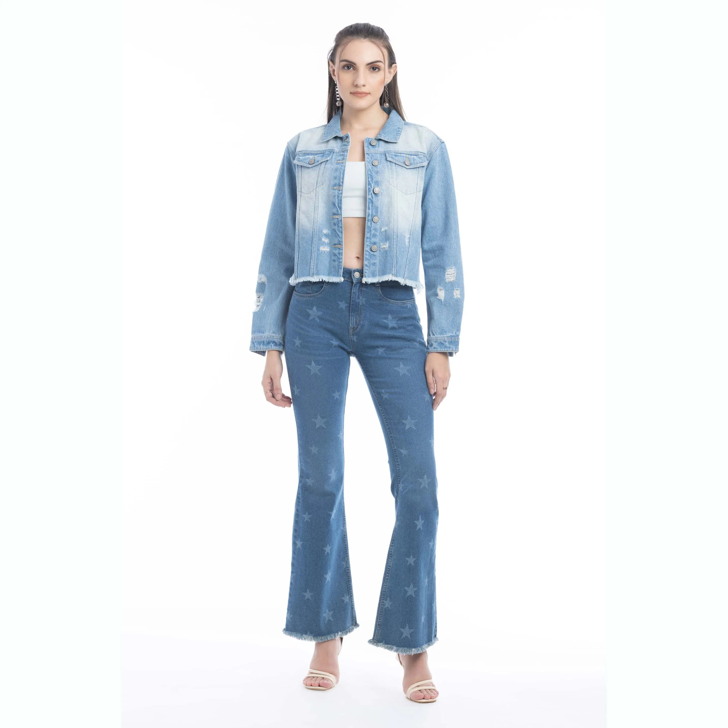 Francesca Frayed Hem Denim Jacket sold by Myra Bag