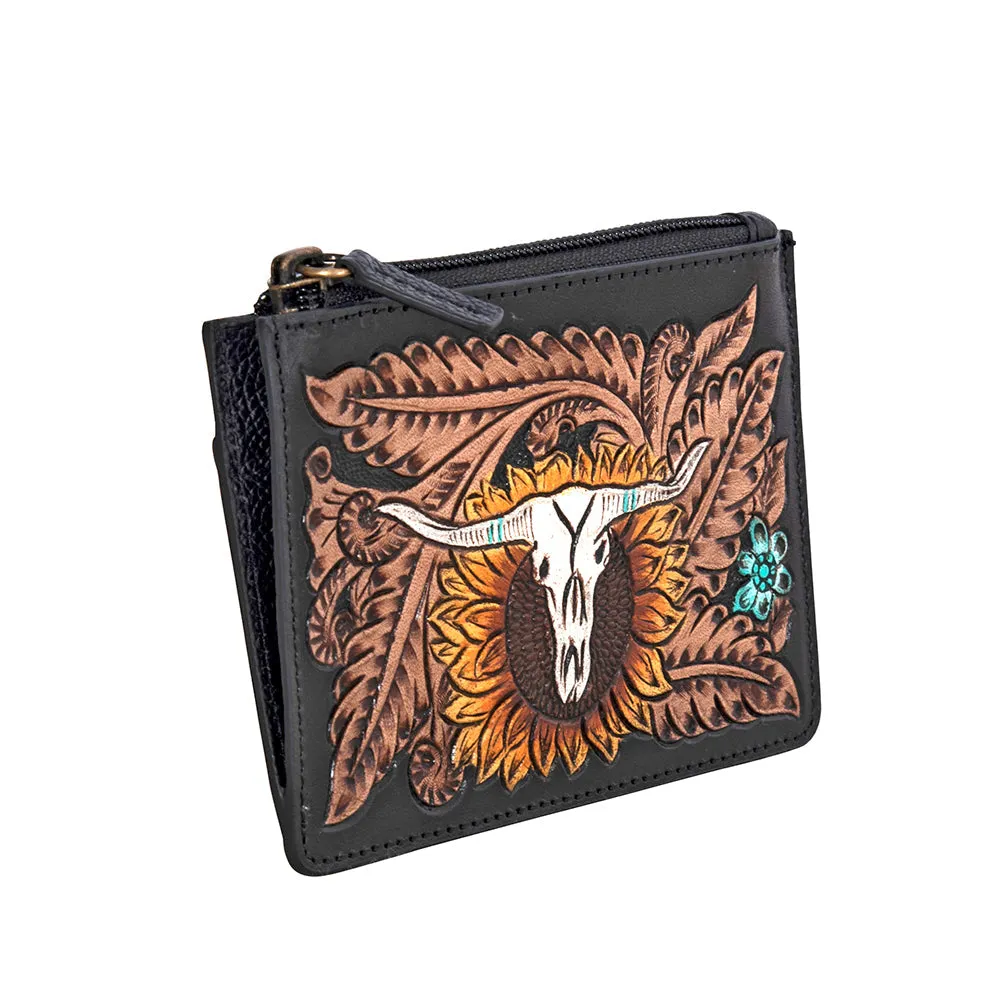 Longhorn Flower Mini Hand-tooled Card Holder sold by Myra Bag product image thumbnail 2
