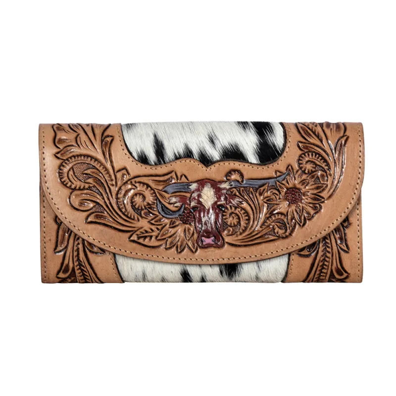 Moonflower Falls Hand-Tooled Clutch Wallet sold by Myra Bag