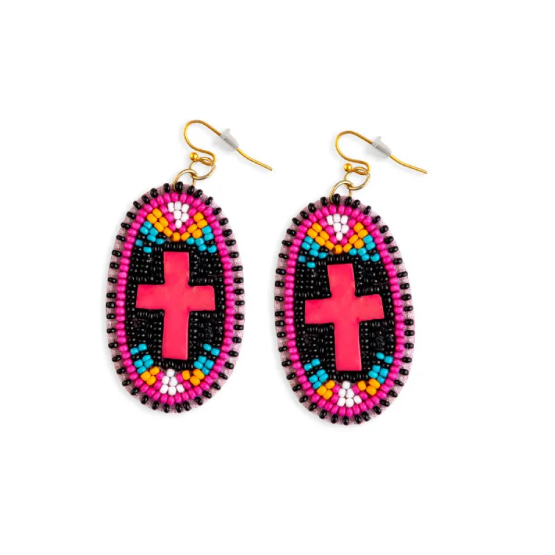 Purple Cross Beaded Earrings sold by Myra Bag