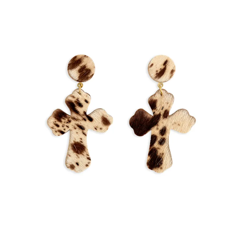 Cross Hair-On Hide Earrings sold by Myra Bag