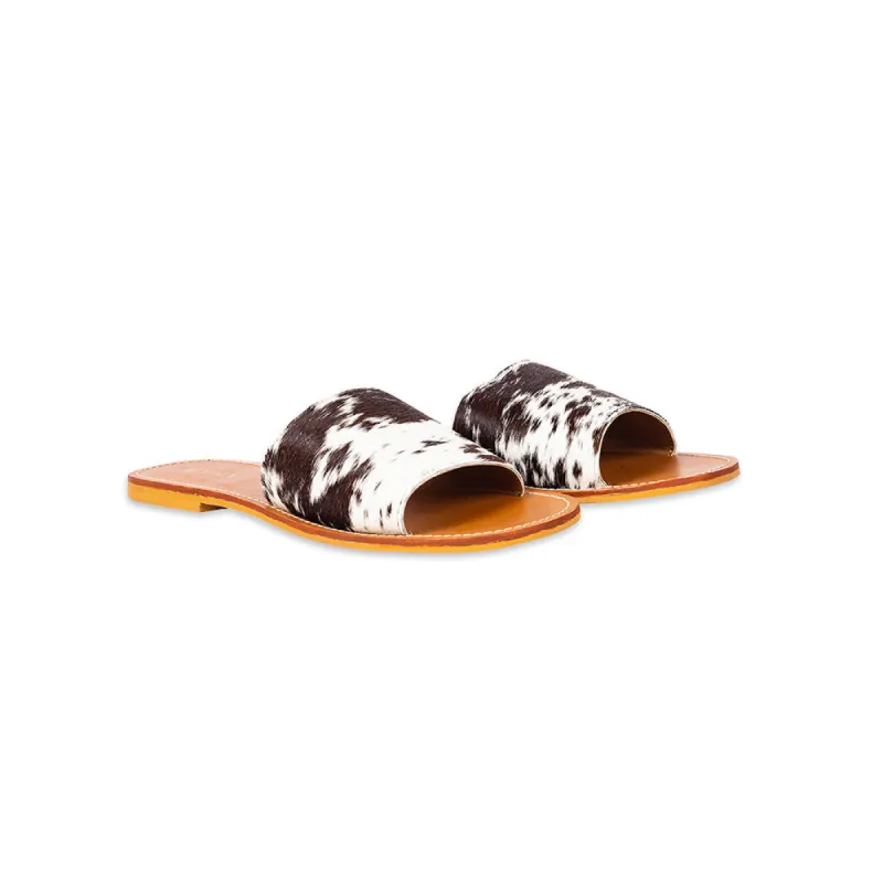 Kemma Hair-On Hide Sandals In Light And Ebony made by Myra Bag