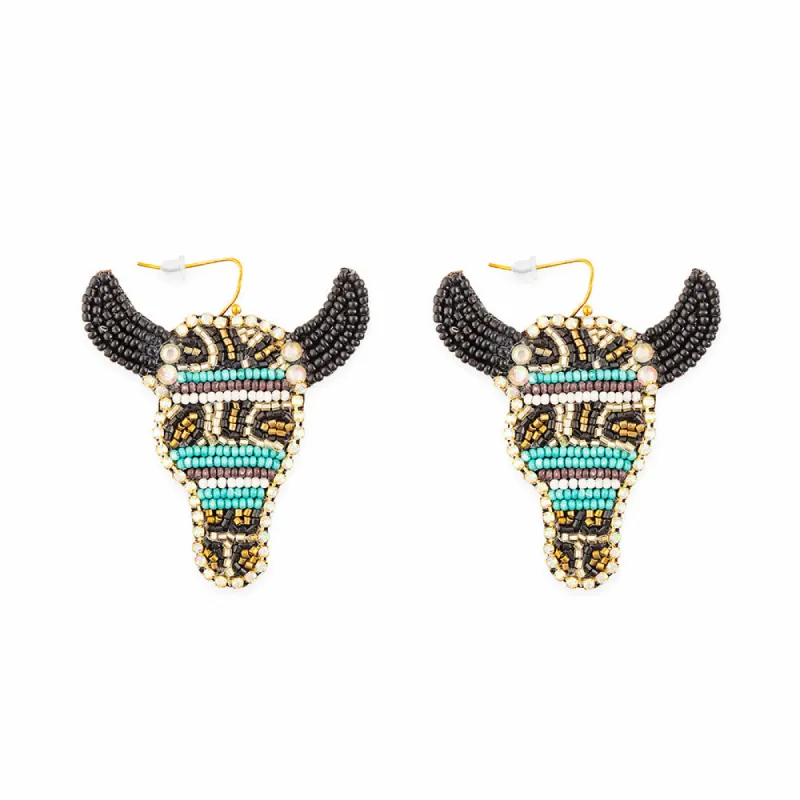 Blue Bull Beaded Earrings sold by Myra Bag