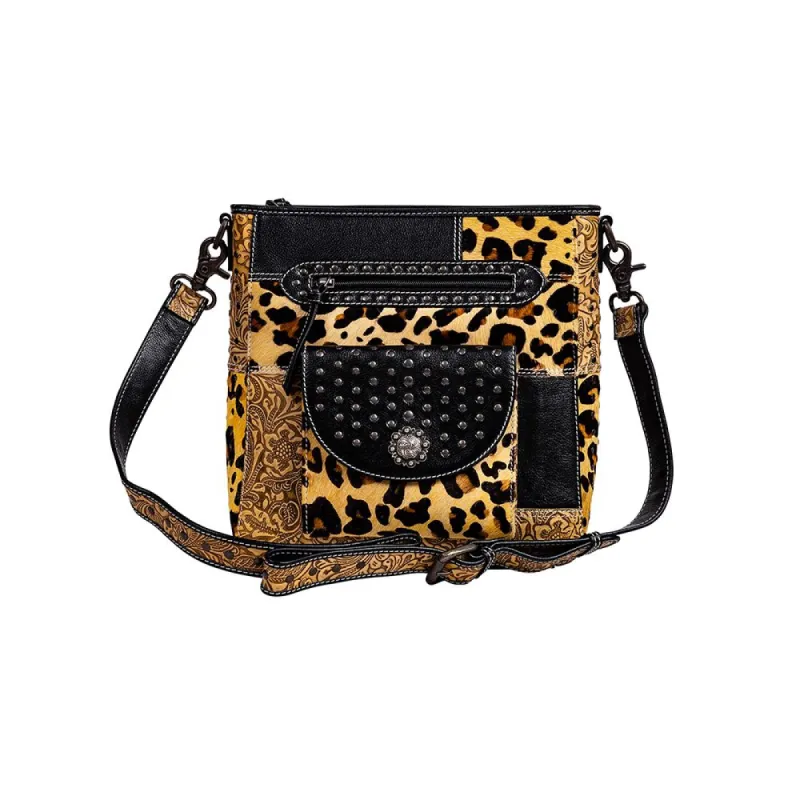 Jaguar Trail Hand-tooled Leather & Hairon Bag sold by Myra Bag