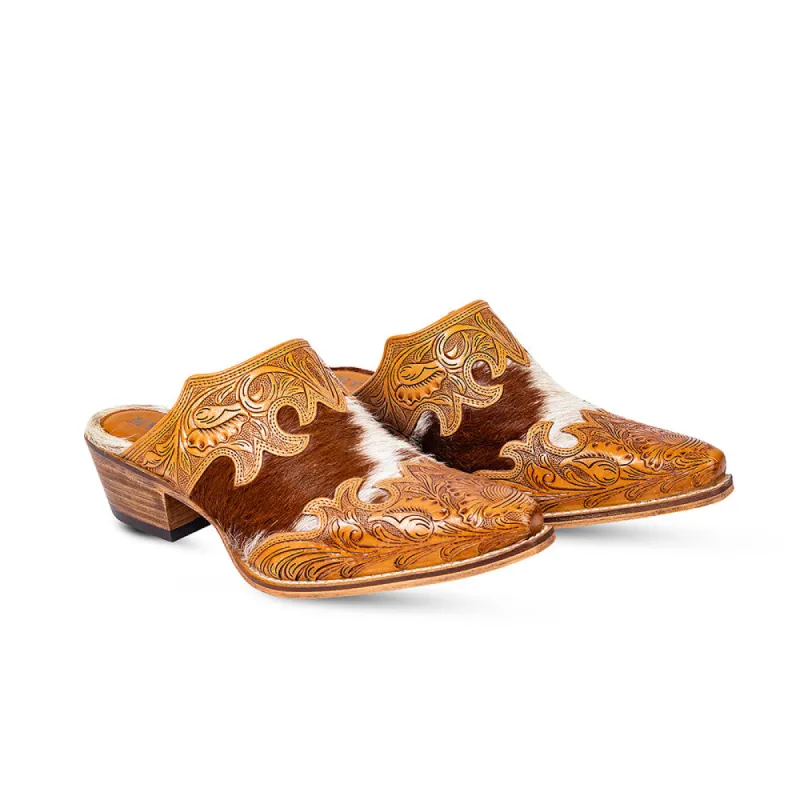 Lacey Hand-tooled Leather Mules sold by Myra Bag