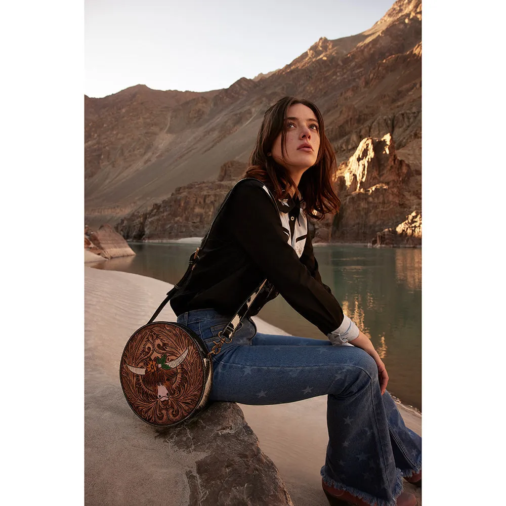 Bloomin' Steer Hand-tooled Round Bag sold by Myra Bag product image thumbnail 5