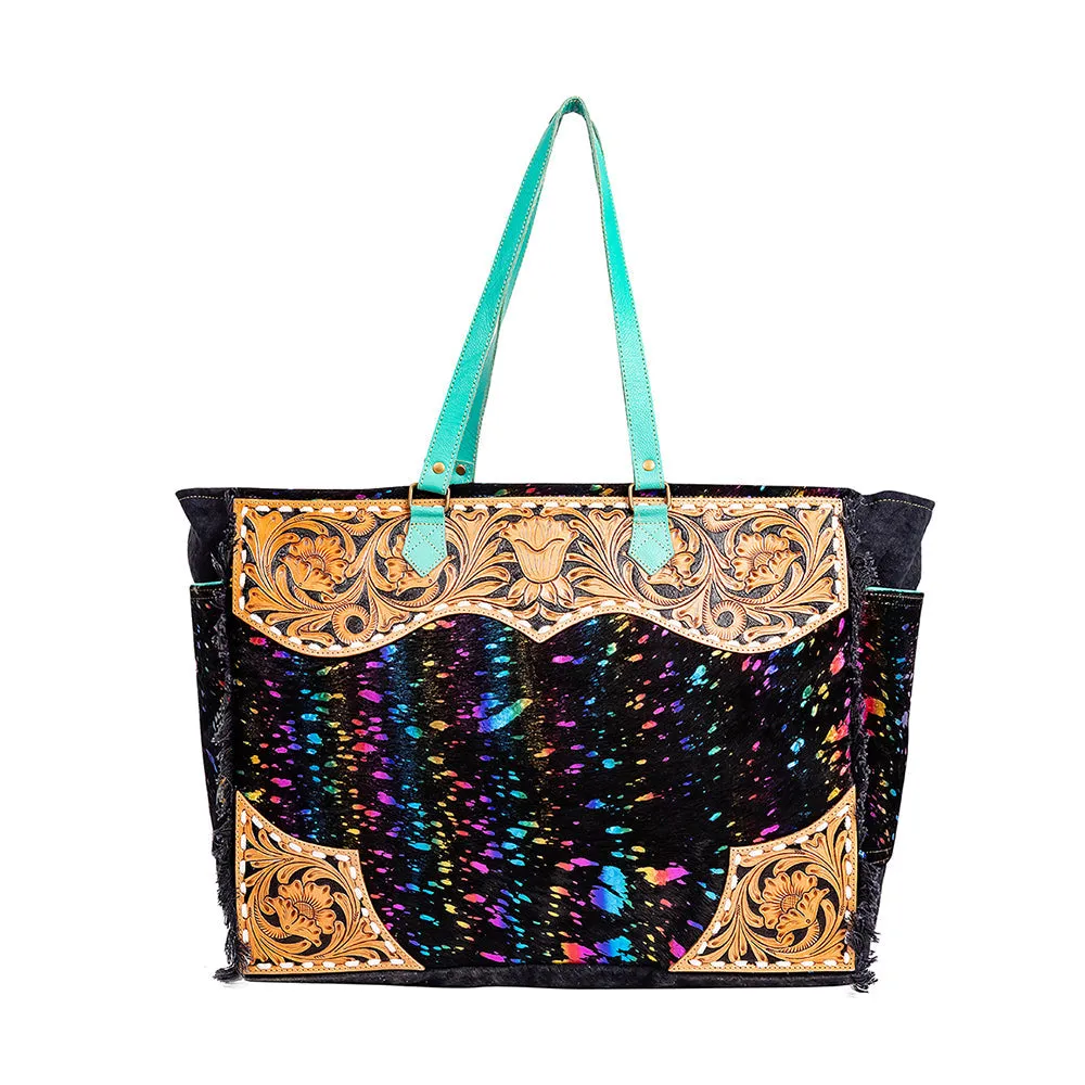 Galaxy Fire Weekender Hand-Tooled Bag sold by Myra Bag