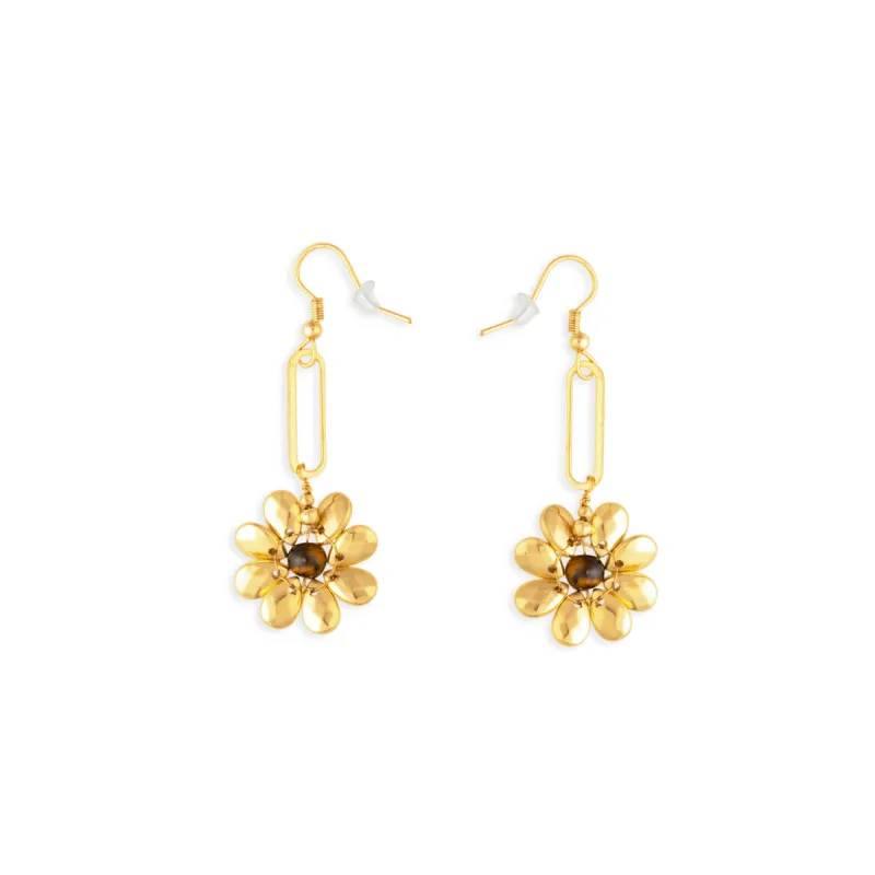 Emelia Blossom Tiger-Eye Stone Earrings sold by Myra Bag